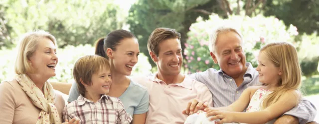 Family with Grandparents on outside patio