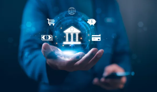 Businessman use smartphones with digital technology for online banking, mobile banking, shopping, payments, bank accounts, transfers, credit cards, financial management, and global online business.
